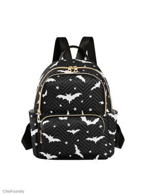 Halloween Bat Mini Backpack Purse Women Quilted Daypack Shoulder Handbag